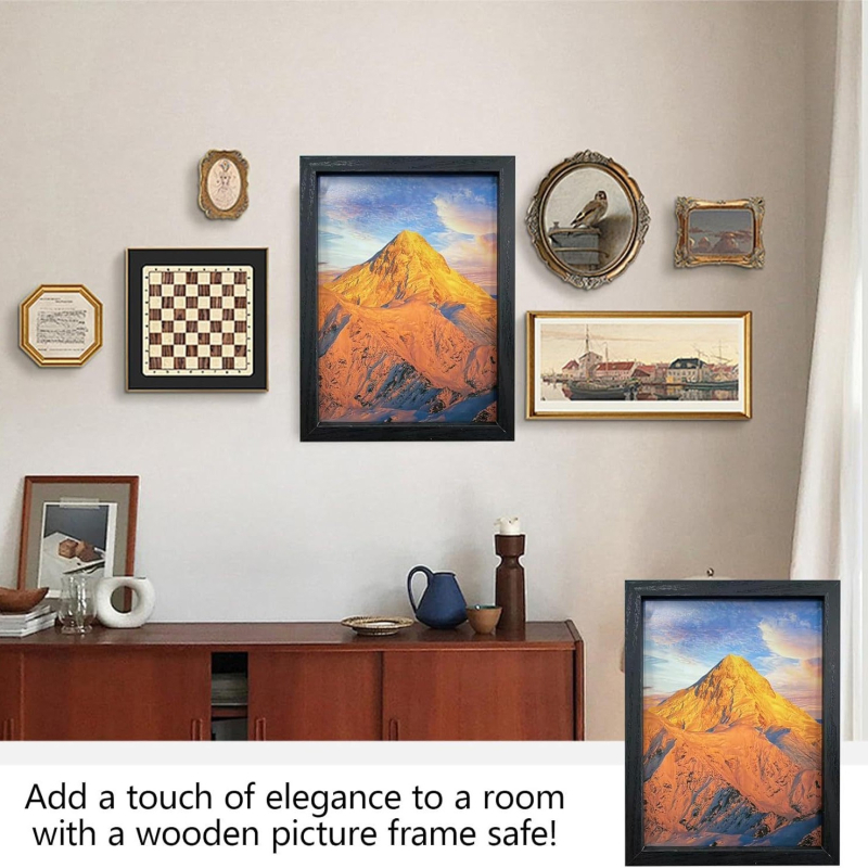 Cutie de depozitare ascunsă pe birou, cu sertar glisant, mascată într-un cadru foto; păstrează bani, documente și bunuri de valoare (1L, design modern)