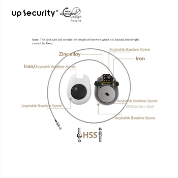 Αναδιπλούμενος κλειδαριό με συρματόσκοινο από ατσάλι, μοντέλο P40; κατάλληλο για αποσκευές, ρούχα, έλκηθρο και μοτοσικλέτα; υλικά: ABS και ανοξείδωτος χάλυβας 304; απόσταση κλειδώματος 6,3 mm