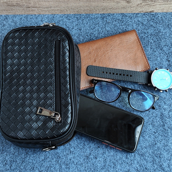 Мъжка кръстосана чанта PU кожа, солиден модел, подплата полиестер-памук, делово пътуване