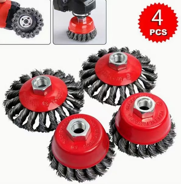 Четка-купа със усукана тел за дисково стоманено колело, усукана тел