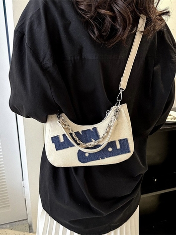 Γυναικεία τσάντα crossbody από ντένιμ με πολλαπλές τσέπες, φερμουάρ, επένδυση πολυεστέρα, σχήμα dumpling, διπλοί ιμάντες για καθημερινή χρήση