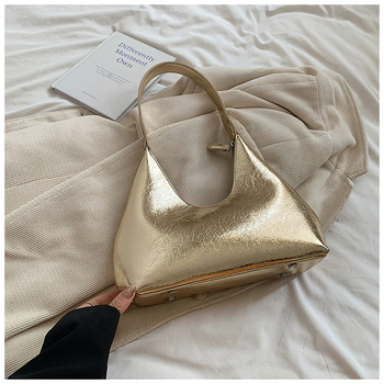 Τσάντα ώμου από PU, αστικός μινιμαλιστικός σχεδιασμός, στυλ ενός ώμου, φερμουάρ, οριζόντιο τετράγωνο σχήμα