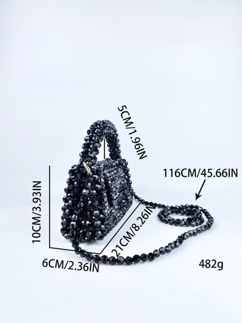 Geantă de telefon lucrată manual cu mărgele, acrilică, mic pătrat, stil urban minimalist, închidere cu capac, buzunar interior pentru telefon și ID