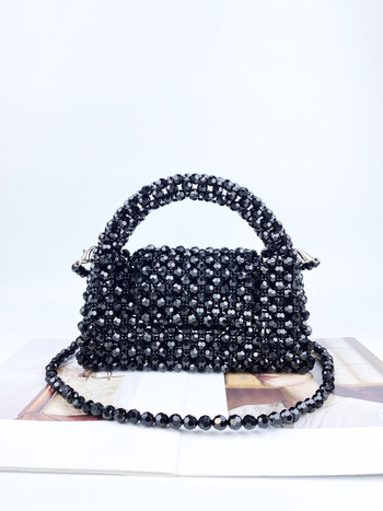 Geantă de telefon lucrată manual cu mărgele, acrilică, mic pătrat, stil urban minimalist, închidere cu capac, buzunar interior pentru telefon și ID