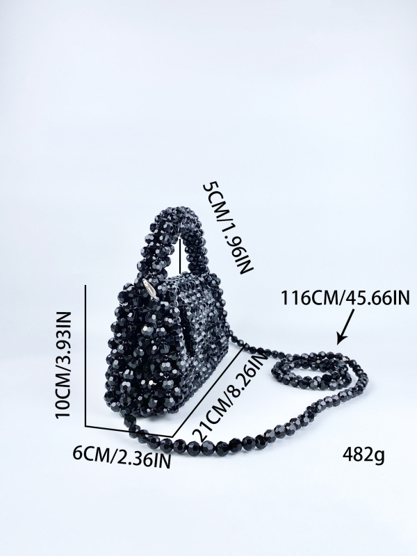 Geantă de telefon lucrată manual cu mărgele, acrilică, mic pătrat, stil urban minimalist, închidere cu capac, buzunar interior pentru telefon și ID