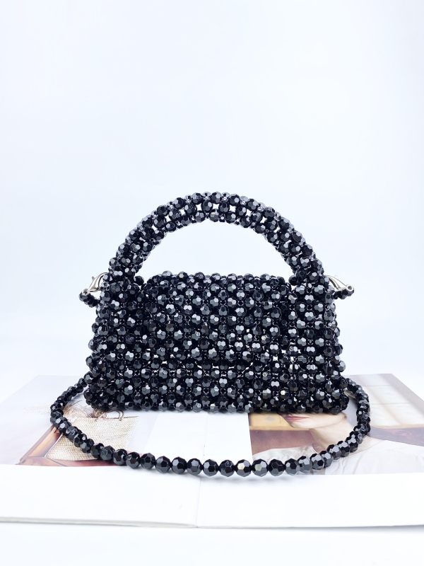 Geantă de telefon lucrată manual cu mărgele, acrilică, mic pătrat, stil urban minimalist, închidere cu capac, buzunar interior pentru telefon și ID