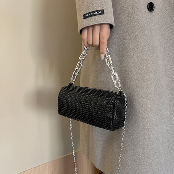 Geantă crossbody - PU, cilindrică, curea din lanț, fermoar, Vara 2024