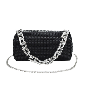 Geantă crossbody - PU, cilindrică, curea din lanț, fermoar, Vara 2024