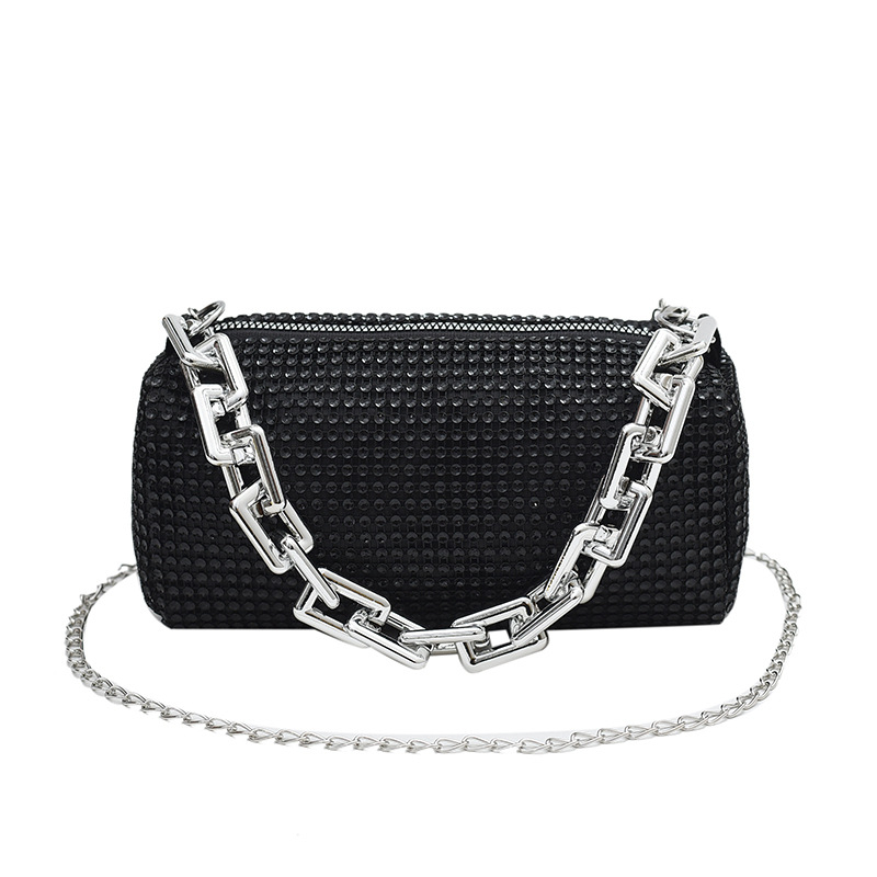 Geantă crossbody - PU, cilindrică, curea din lanț, fermoar, Vara 2024