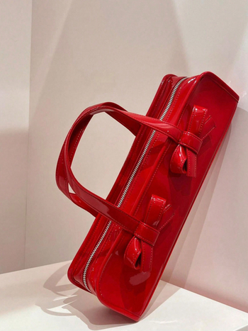 Geantă de damă tip baguette, material PU, închidere cu fermoar, formă orizontală pătrată, buzunar pentru telefon