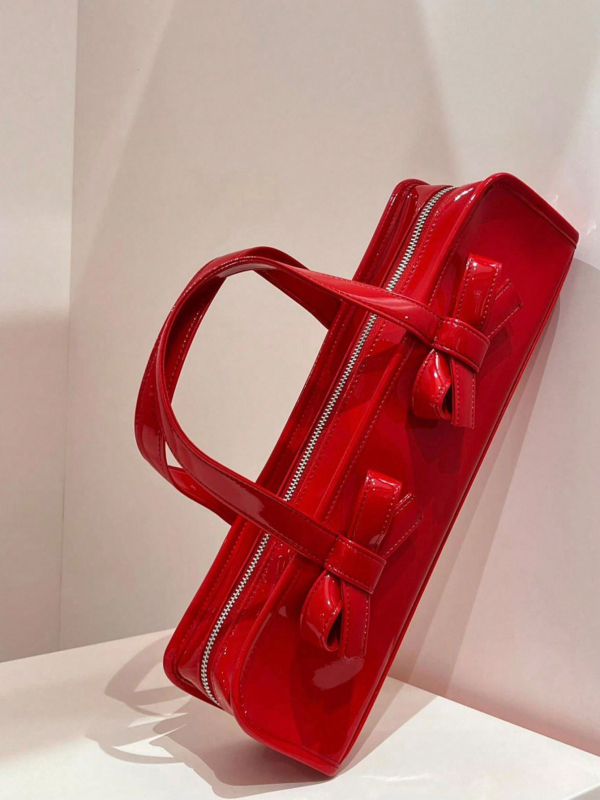 Geantă de damă tip baguette, material PU, închidere cu fermoar, formă orizontală pătrată, buzunar pentru telefon