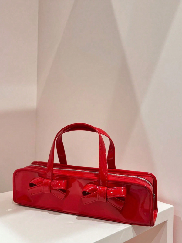 Geantă de damă tip baguette, material PU, închidere cu fermoar, formă orizontală pătrată, buzunar pentru telefon