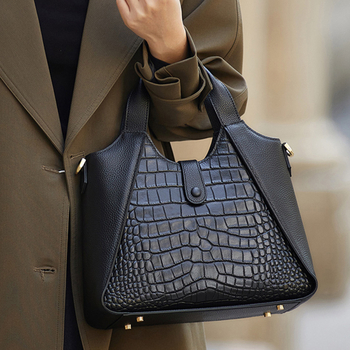 Γυναικεία τσάντα από δέρμα κορυφαίας στρώσης, αστικός μινιμαλιστικός στυλ, μεγάλη χωρητικότητα, μαγνητικό κλείσιμο, εσωτερική τσέπη με φερμουάρ