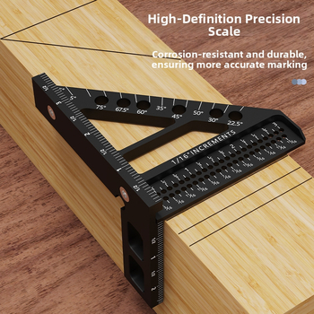 Ξυλουργικός χάρακας με οπή τριγώνου, μετρητής ευθείας γωνίας και χαράκτης, κράμα αλουμινίου