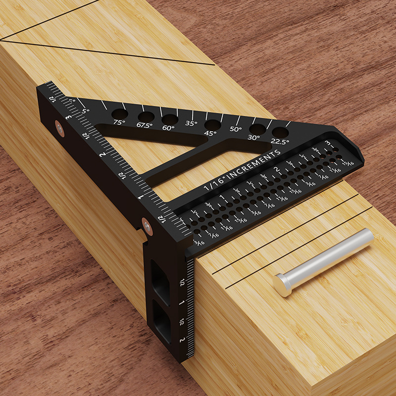 Ξυλουργικός χάρακας με οπή τριγώνου, μετρητής ευθείας γωνίας και χαράκτης, κράμα αλουμινίου