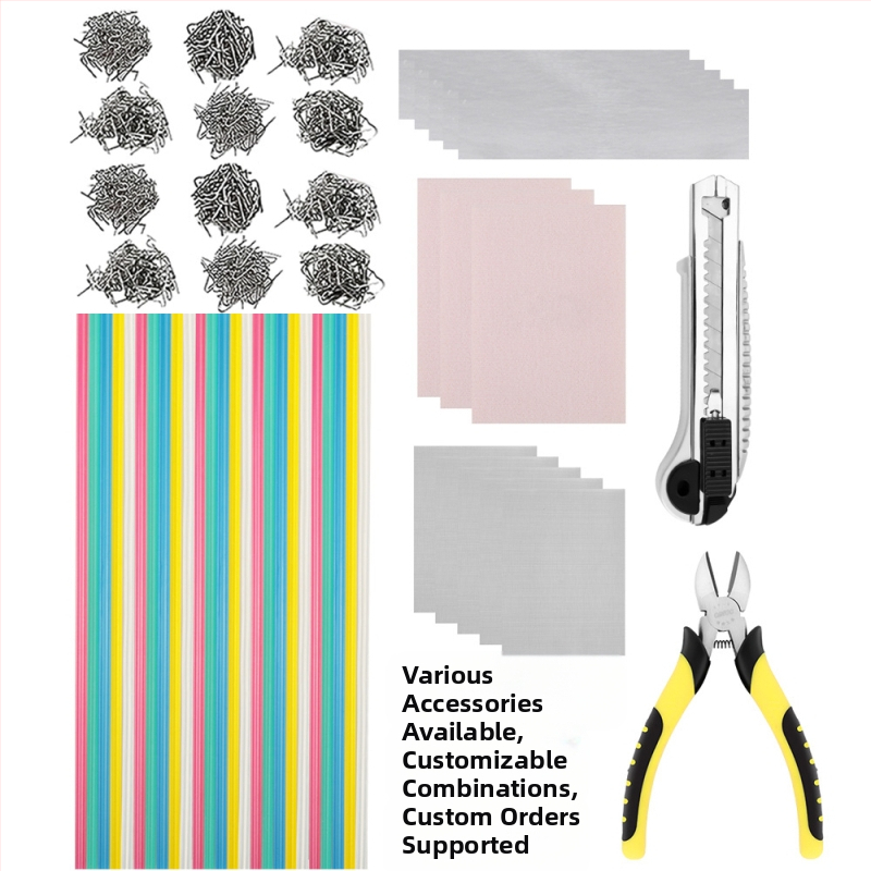 Automobilio buferio taisymo įrenginys su plastiko taisymo įrankiais, plastiko suvirinimo lazdelėmis ir replėmis — Neutralus prekės ženklas, neimportuotas