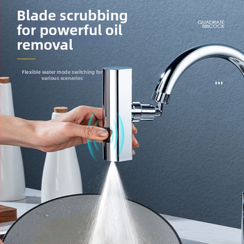 Kuhinjska slavina s zaštitom od prskanja, univerzalna okretna mlaznica, tri načina protoka, produžena glava, tijelo od bakra/plastike, elektroplatirani završetak