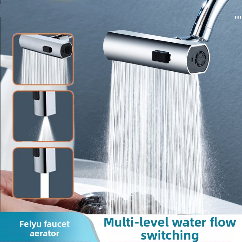 Kuhinjska slavina s zaštitom od prskanja, univerzalna okretna mlaznica, tri načina protoka, produžena glava, tijelo od bakra/plastike, elektroplatirani završetak