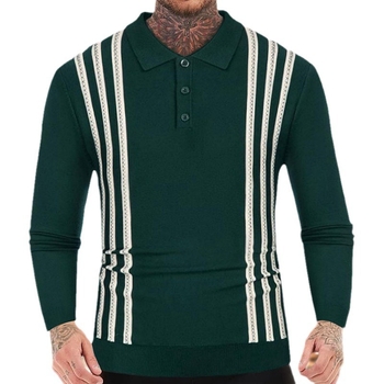 Polo marškiniai su ilgomis rankovėmis, plonas, dryžuotas su flocking efektu, pagrindinis audinys viskozė (≥96%), šilkinė tekstūra, prigludęs kirpimas