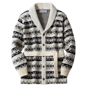 Плетен жакардов кардиган, удебелен за зимата, прав силует