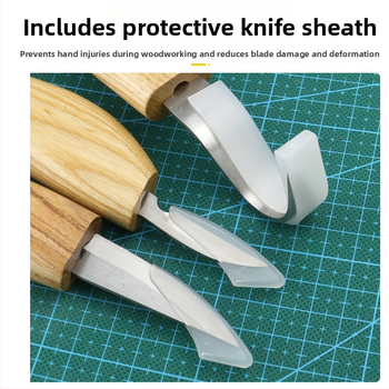 3 dalių medienos drožybos įrankių rinkinys: drožtuvės peilis, šaukštų peilis ir šlifavimo įrankis – rankų darbo raštai