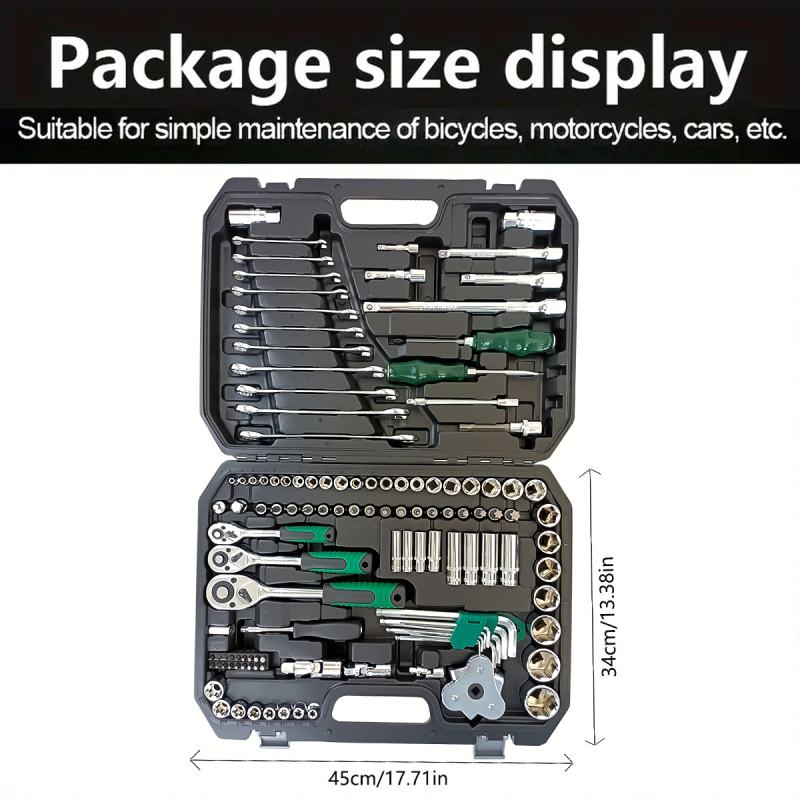 Σετ εργαλείων επισκευής αυτοκινήτων 121 τεμάχια για συντήρηση αυτοκινήτων, ποδηλάτων και μοτοσικλετών, χρωμοβάνδιος χάλυβας, μηχανικές και οικιακές επισκευές