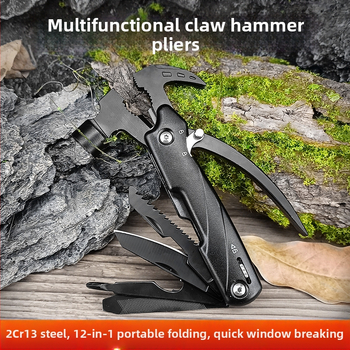 Nerūdijančio plieno galva, plieno rankena, daugiadarbis plaktukas stovyklavimui, svoris 0,252 kg