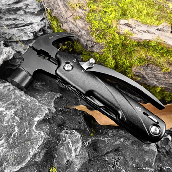 Nerūdijančio plieno galva, plieno rankena, daugiadarbis plaktukas stovyklavimui, svoris 0,252 kg