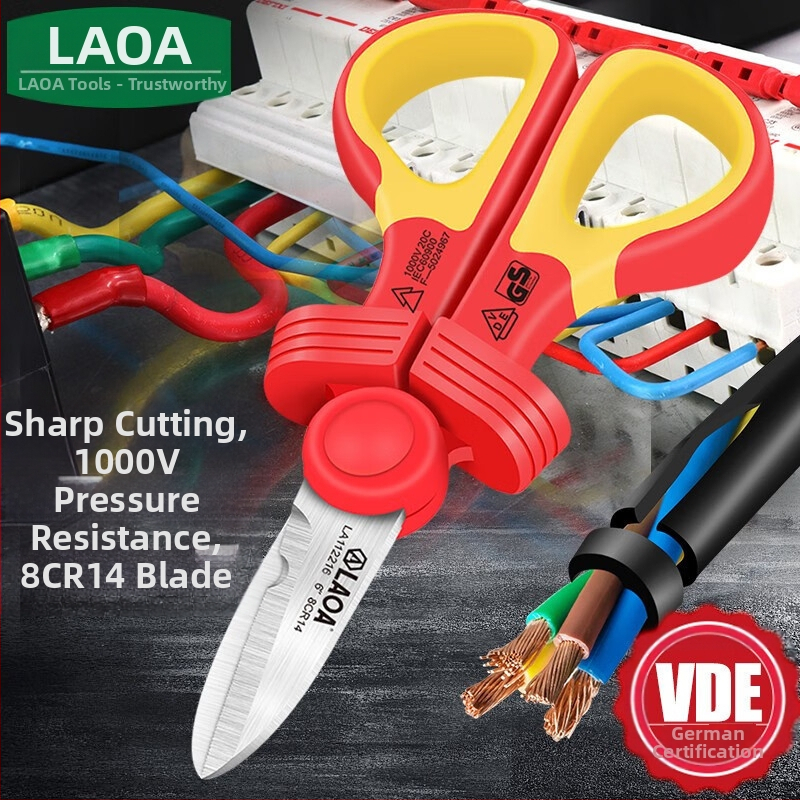 Old A Tool Izoliuotos elektros žirklės su VDE izoliacija, namų naudojimui, daugiafunkcinės kabelių kanalų žirklės, modelis LA112216