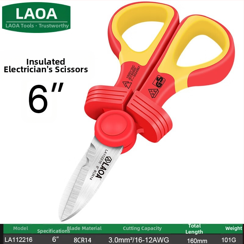 Old A Tool Izoliuotos elektros žirklės su VDE izoliacija, namų naudojimui, daugiafunkcinės kabelių kanalų žirklės, modelis LA112216