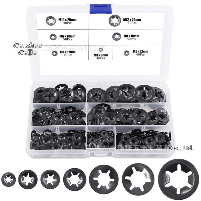 Plum Blossom guolių laikiklio žiedas ir spaustukas, 65Mn plienas, juodo cinko danga, GB849-88, Klasė B, 280 vnt.