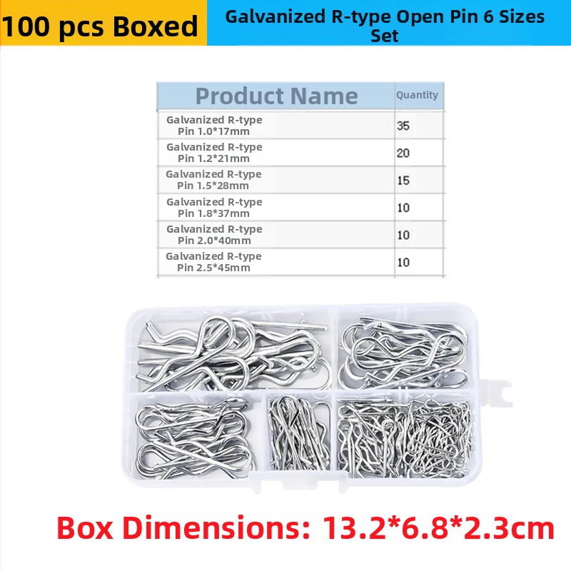 R formos kaištis su dvigubais žiedais, dėžutėje 100 vnt., Blue Fox ženklas, standarto numeris YJT 19099, paviršiaus apdorojimas: Nėra