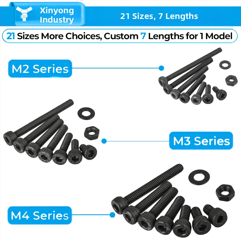 1260 броя винтове с чашковидна глава от карбонова стомана с черно покритие DIN 912, 12.9 клас, комплект със гайки и плоски шайби