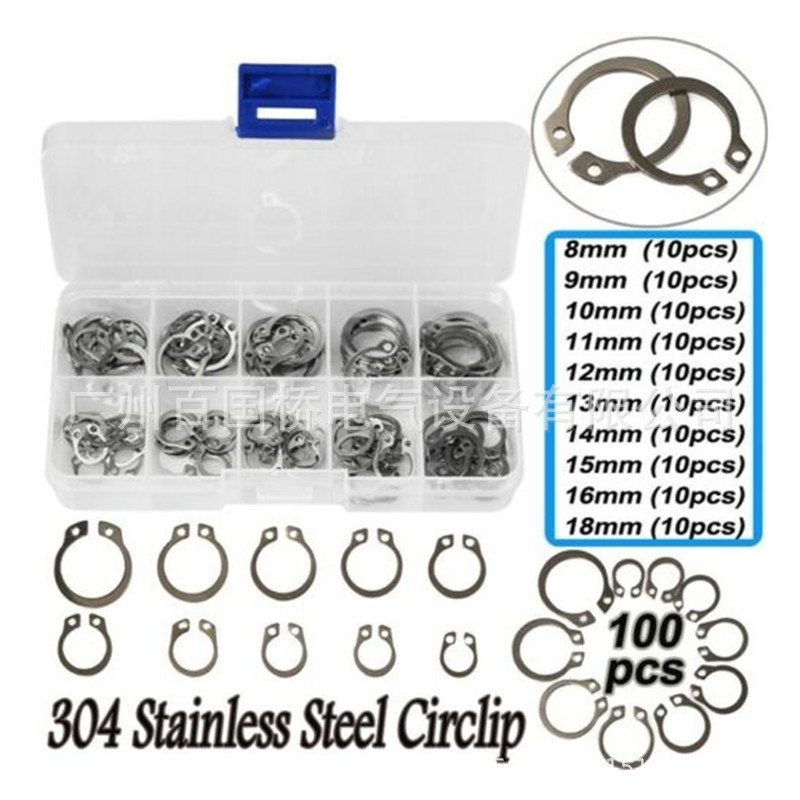 304 nerūdijančio plieno C tipo žiedinis circlipas ašiai, krimpavimo montavimui, modelis 000842, elektrinėms taikymo sritims