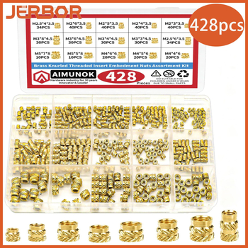 Vario veržlės su plastinėmis įdėklomis, 428 vnt dėžutėje, M2–M5 sriegiai, GB810 standartas, Klasė A