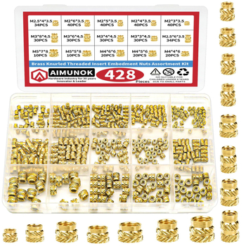 Vario veržlės su plastinėmis įdėklomis, 428 vnt dėžutėje, M2–M5 sriegiai, GB810 standartas, Klasė A