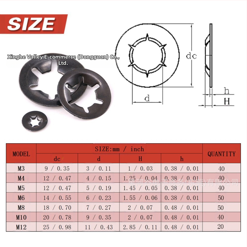 Шайба сливово цвете с вътрешни зъби за заключване, манганова стоманена скоба, черно цинково покритие, GB849-88, Star Valley