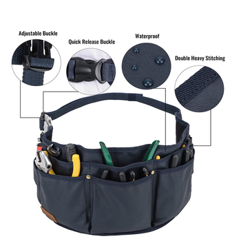 Drobės įrankių juosta – pritaikoma daugiafunkcinė įrankių dėžutė su logotipo spauda; savybės: saugojimas, dilimui atsparus, vagių apsauga