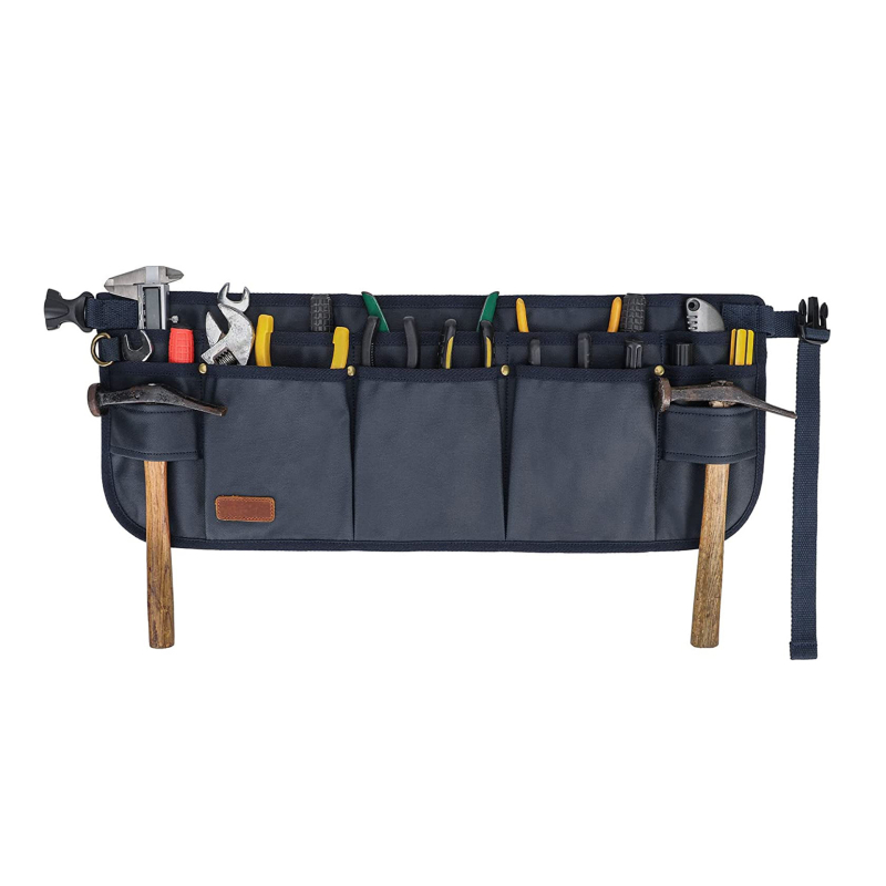 Drobės įrankių juosta – pritaikoma daugiafunkcinė įrankių dėžutė su logotipo spauda; savybės: saugojimas, dilimui atsparus, vagių apsauga