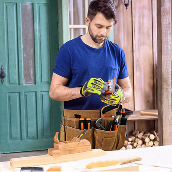 Αμάνικη ποδιά από καμβά λαδιού-κερωμένου με πτυσσόμενη θήκη εργαλείων, αδιάβροχη, βαρέως τύπου για ηλεκτρολόγους και ξυλουργούς