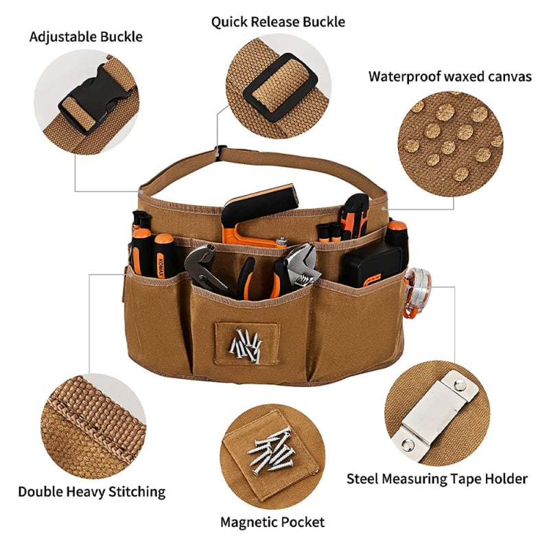 Olaj-vias kanvasból készült ujjatlan kötény plisézett eszközökkel, vízálló, nehéz terhelésű munkaruházat elektromosok és asztalosok számára