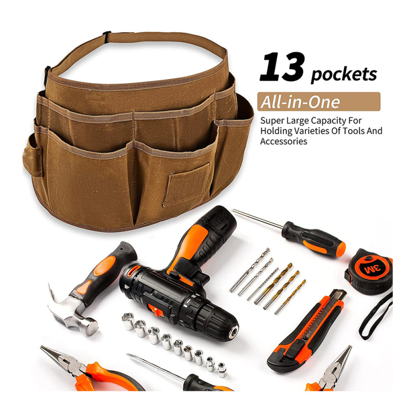 Olaj-vias kanvasból készült ujjatlan kötény plisézett eszközökkel, vízálló, nehéz terhelésű munkaruházat elektromosok és asztalosok számára