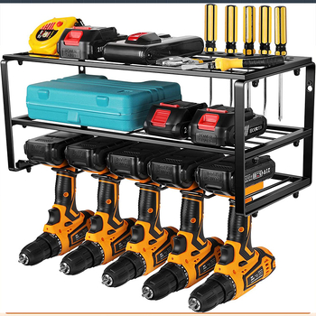 Ράφι τοίχου αποθήκευσης ηλεκτροεργαλείων - 3 επίπεδα από ανθρακούχο χάλυβα, πολυχρηστικό, εγκατάσταση με βίδες