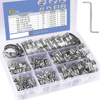 Set od 82 komada nehrđajućih čeličnih stezaljki za crijeva s vijčanim mehanizmom, prilagodljive