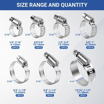 Set od 82 komada nehrđajućih čeličnih stezaljki za crijeva s vijčanim mehanizmom, prilagodljive