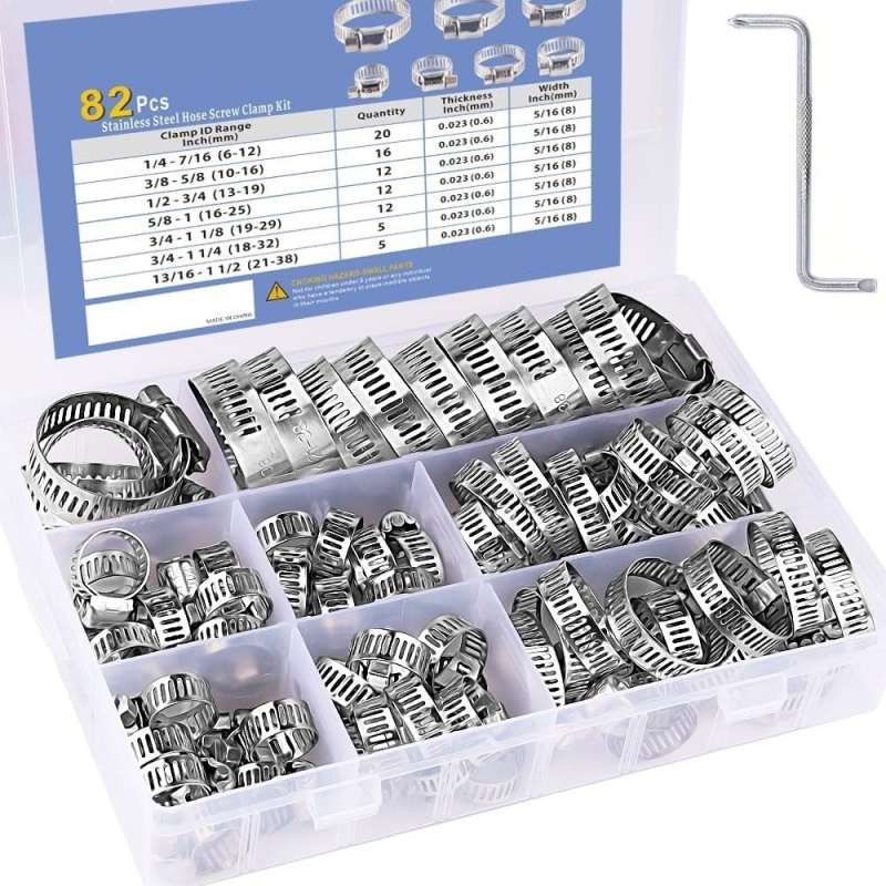Set od 82 komada nehrđajućih čeličnih stezaljki za crijeva s vijčanim mehanizmom, prilagodljive