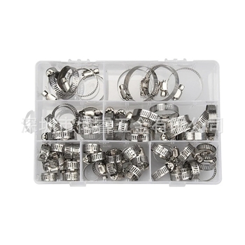 Set stezaljki za crijeva od nehrđajućeg čelika, nominalni promjeri 8–12, 10–16, 13–19 i 16–25 mm; pogodno za vodovodne i plinske cijevi te druge pričvrsne namjene.