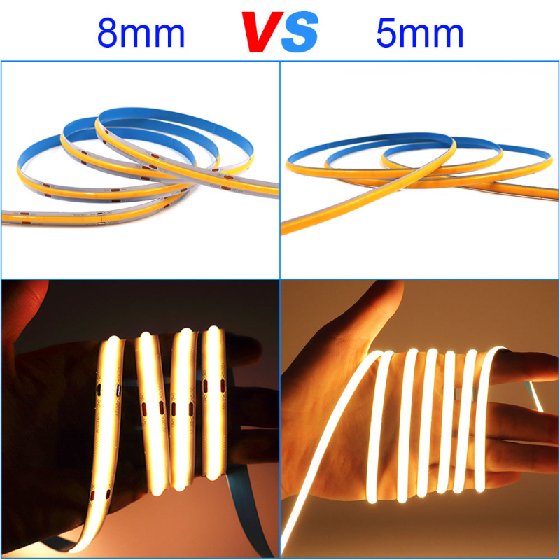 COB LED juosta, 384 LED, CRI 90, Įvestis 12–24V, 12 W/m, 180° šviesos spindulys