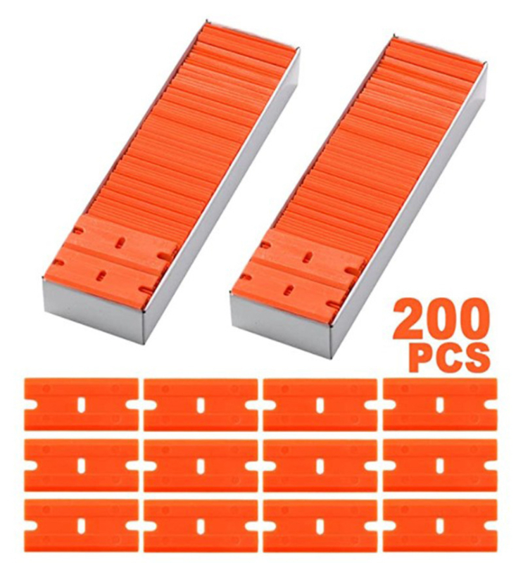 Set lame de ras din plastic - cu margine dublă, 200 lame (100 buc./cutie), material PP, pentru îndepărtarea adezivului