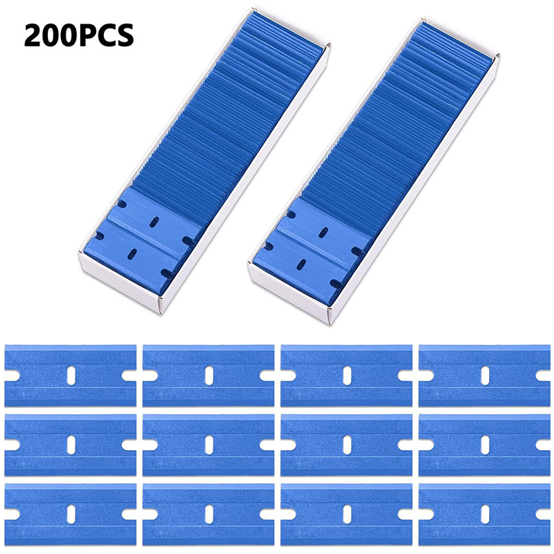 Set lame de ras din plastic - cu margine dublă, 200 lame (100 buc./cutie), material PP, pentru îndepărtarea adezivului